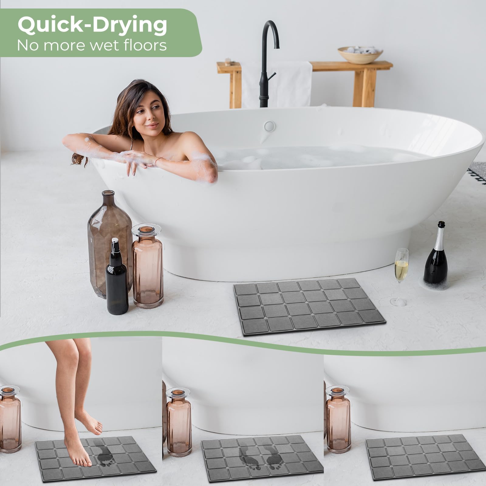 Shower Stone Bath Mat Dark Gray Diatomaceous Earth Bath Mat