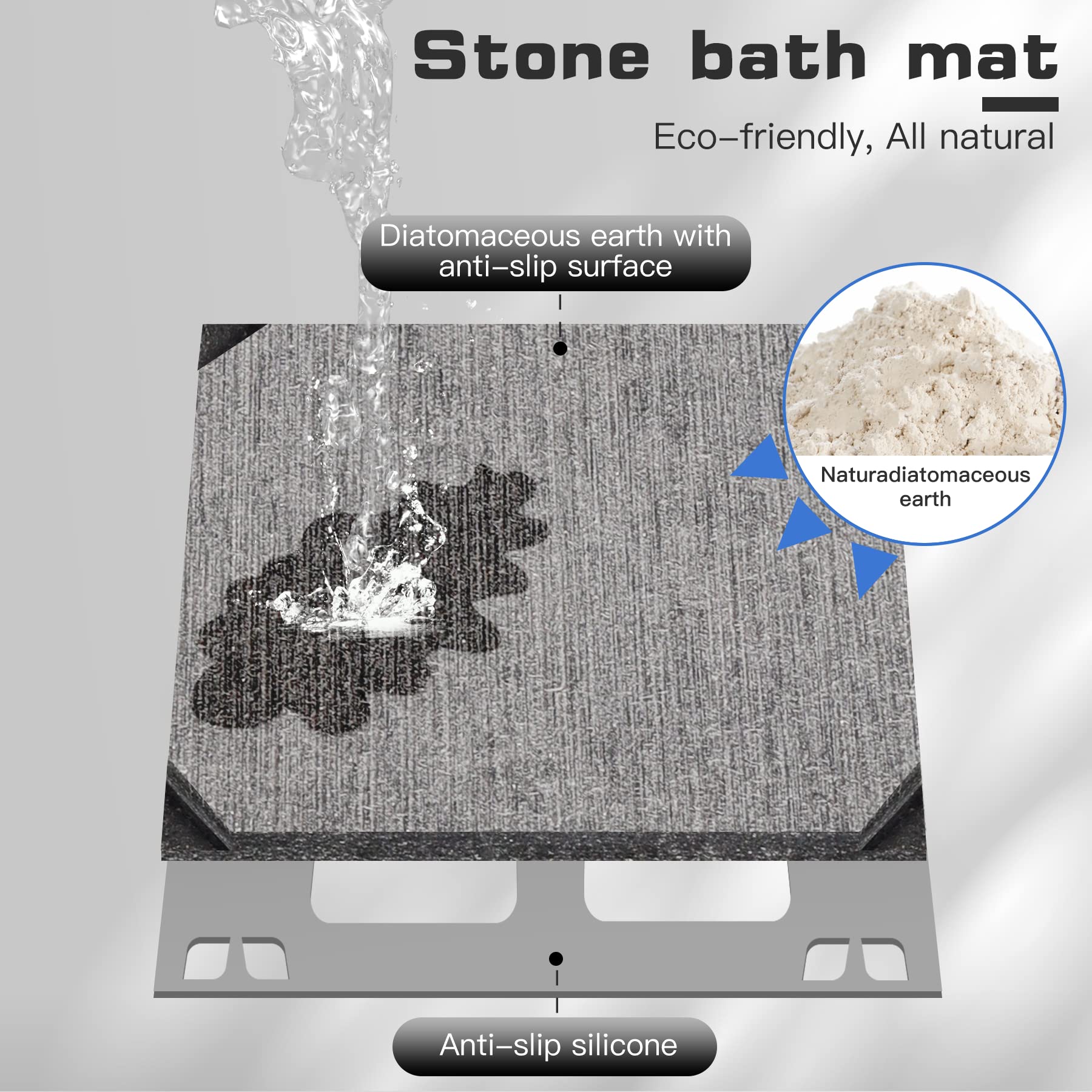 Diatomaceous Earth Stone Bath Mat Quick Drying Anti Slip for Bathroom