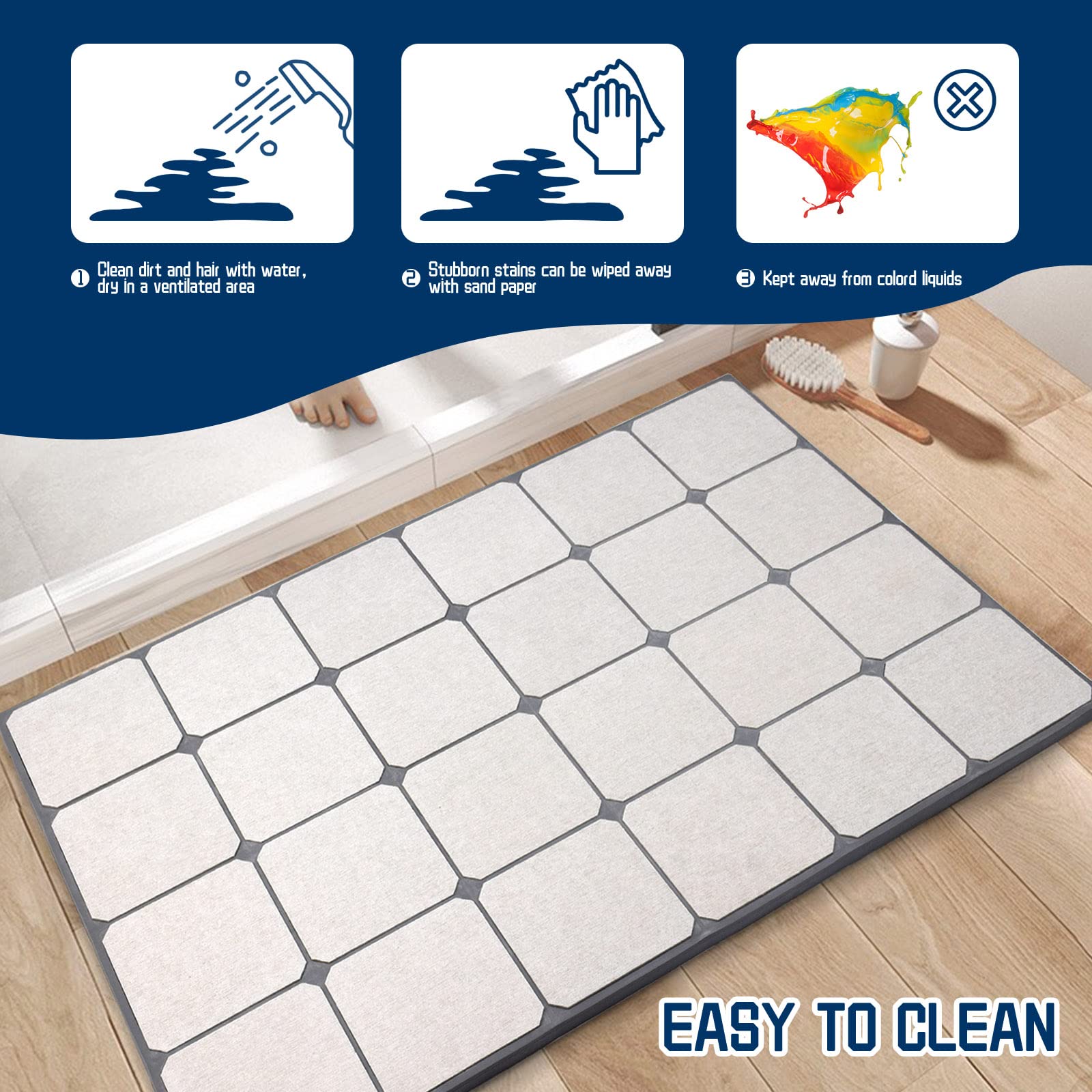 Quick Drying Bath Stone Mat Super Absorbent Diatomaceous Earth Shower Mat 