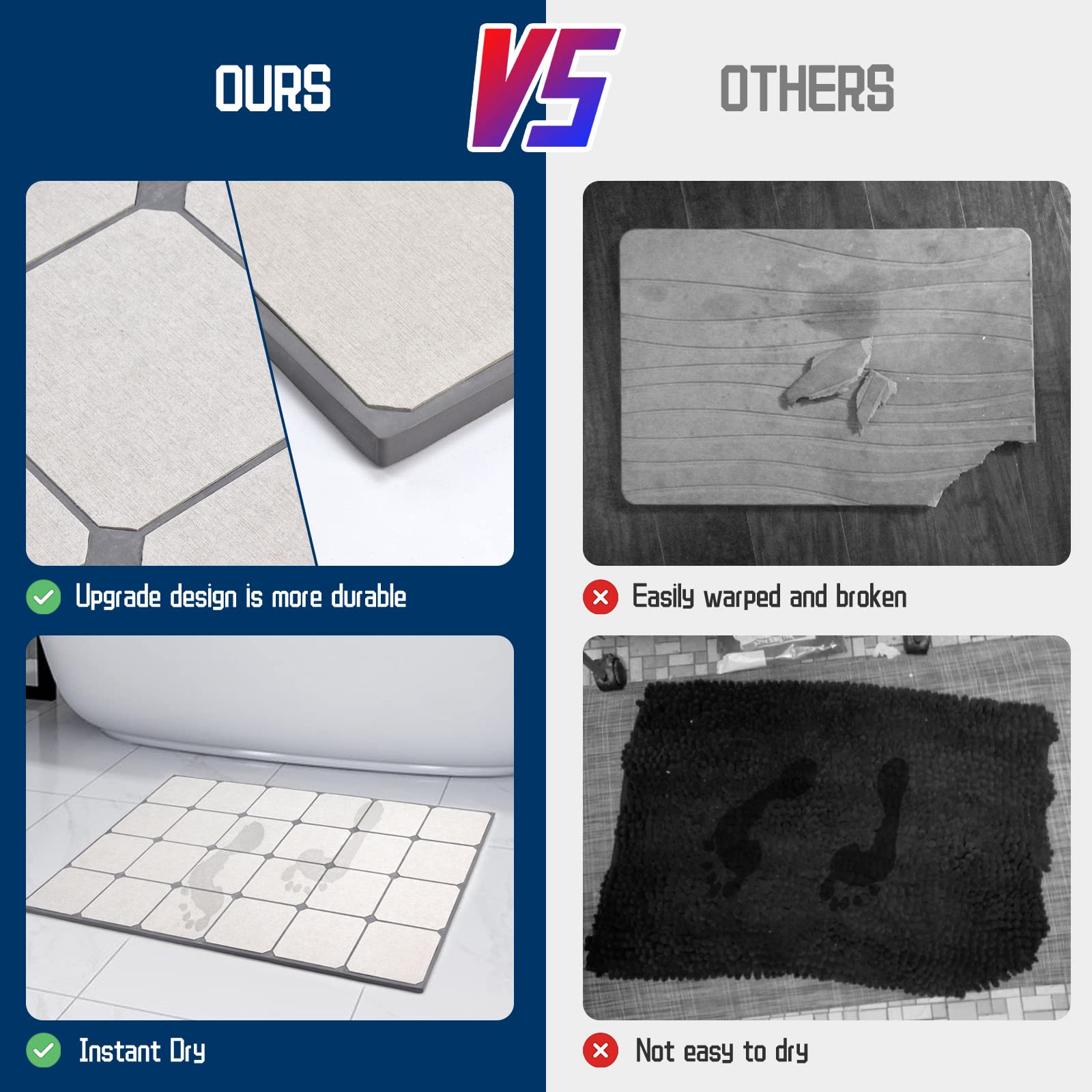 Quick Drying Bath Stone Mat Super Absorbent Diatomaceous Earth Shower Mat 