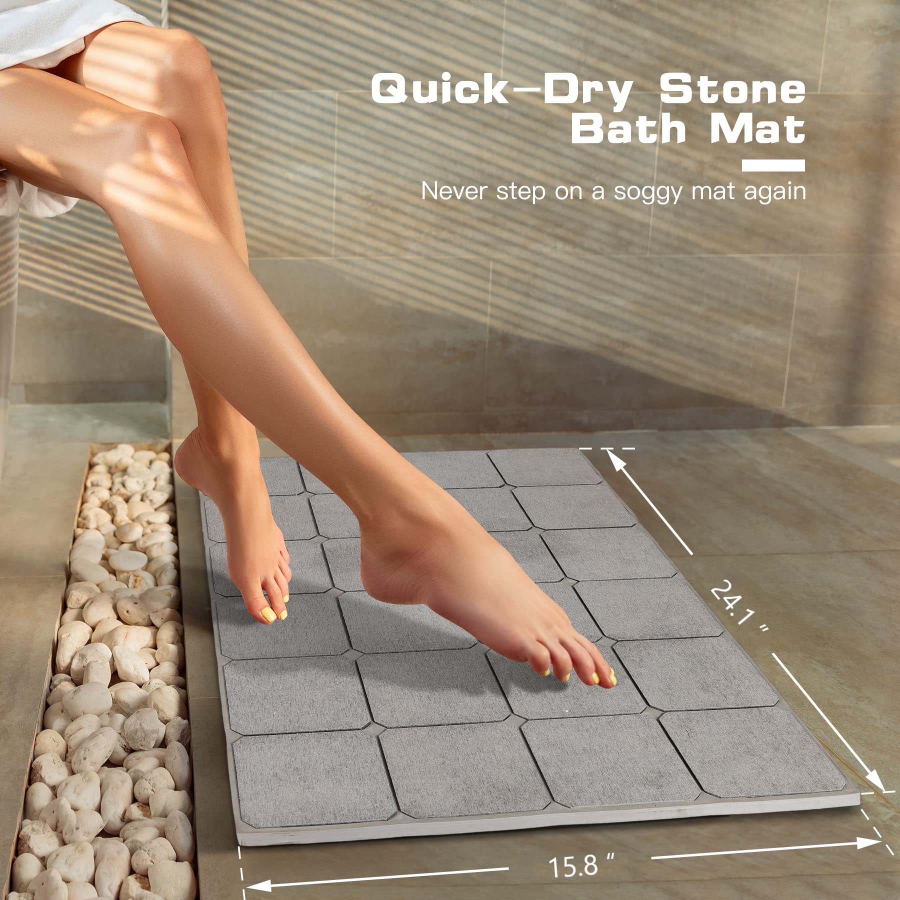 Diatomaceous Earth Stone Bath Mat Quick Drying Anti Slip for Bathroom