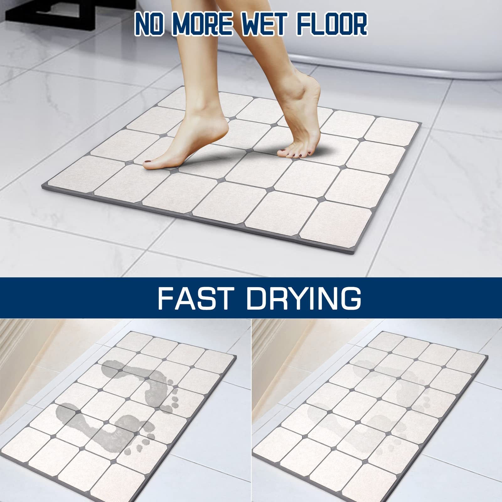 Quick Drying Bath Stone Mat Super Absorbent Diatomaceous Earth Shower Mat 