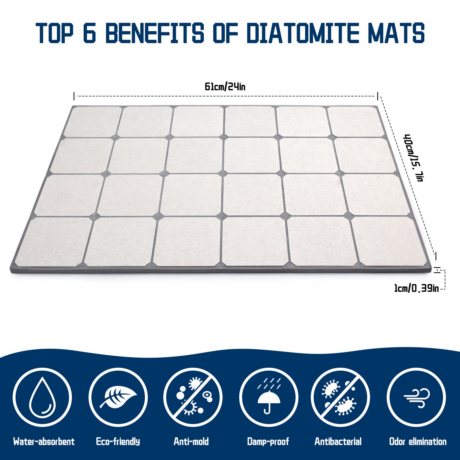 Quick Drying Bath Stone Mat Super Absorbent Diatomaceous Earth Shower Mat 