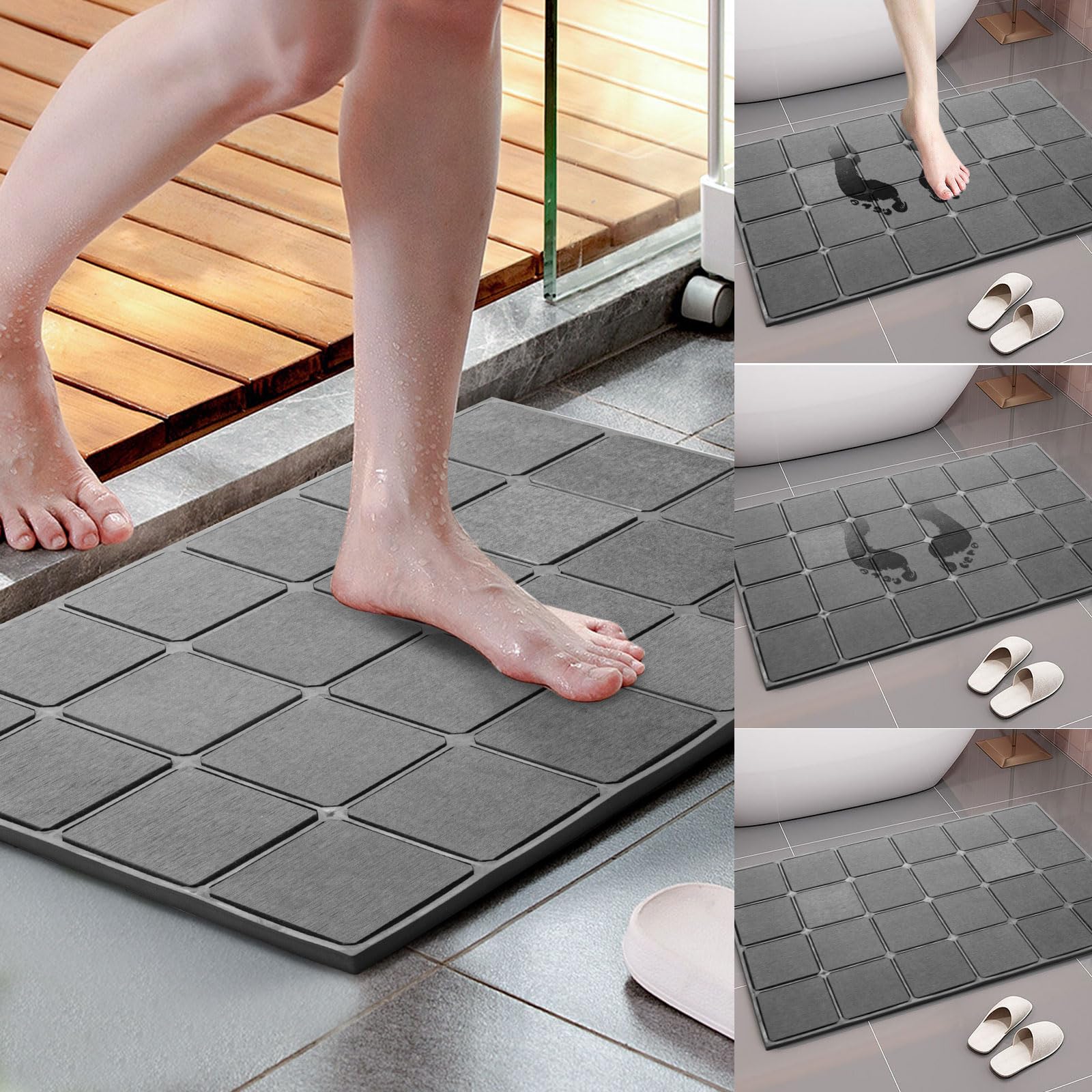 Shower Stone Bath Mat Dark Gray Diatomaceous Earth Bath Mat