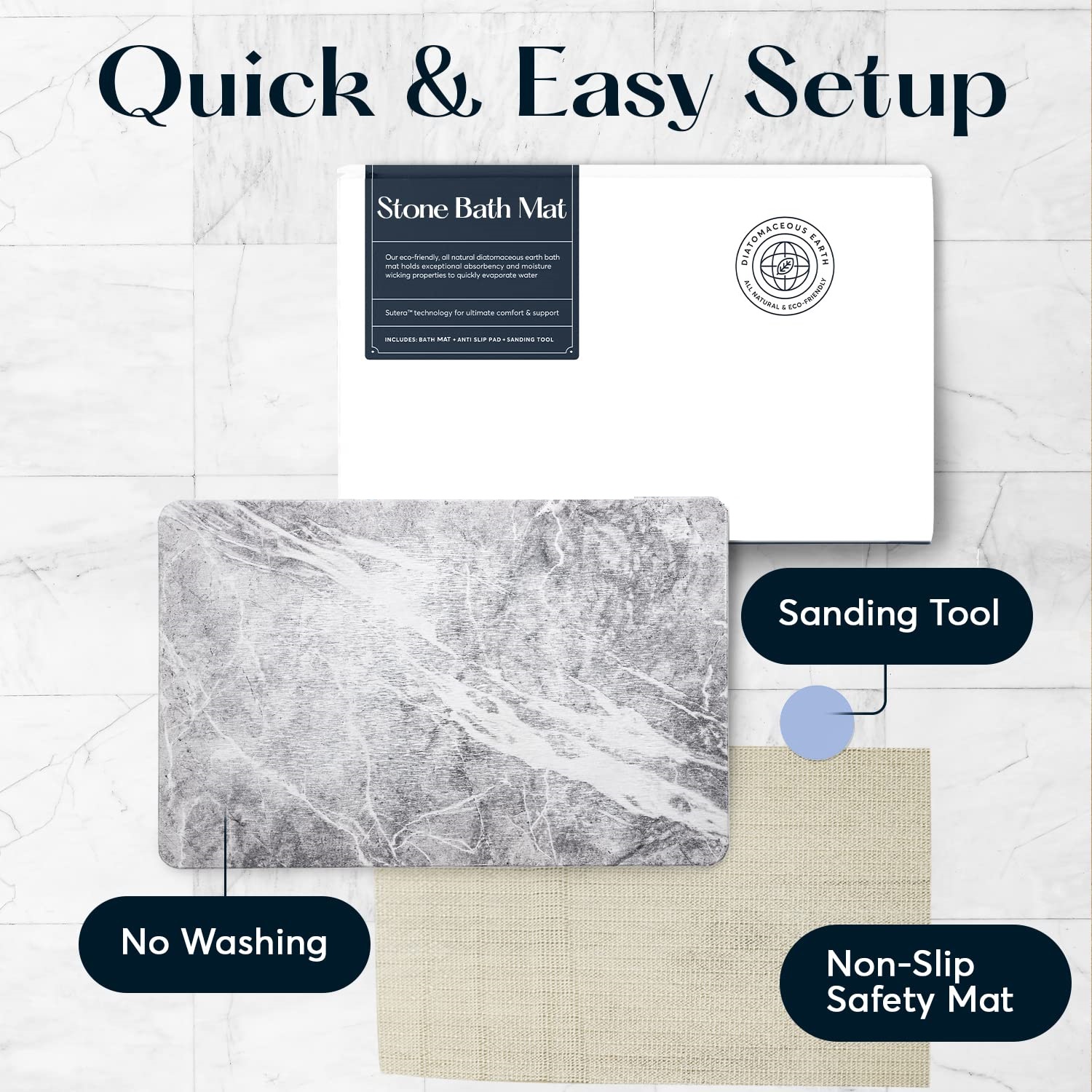 Home Bath Stone Mat with Marble Lines Diatomaceous Earth for Bathroom Decor