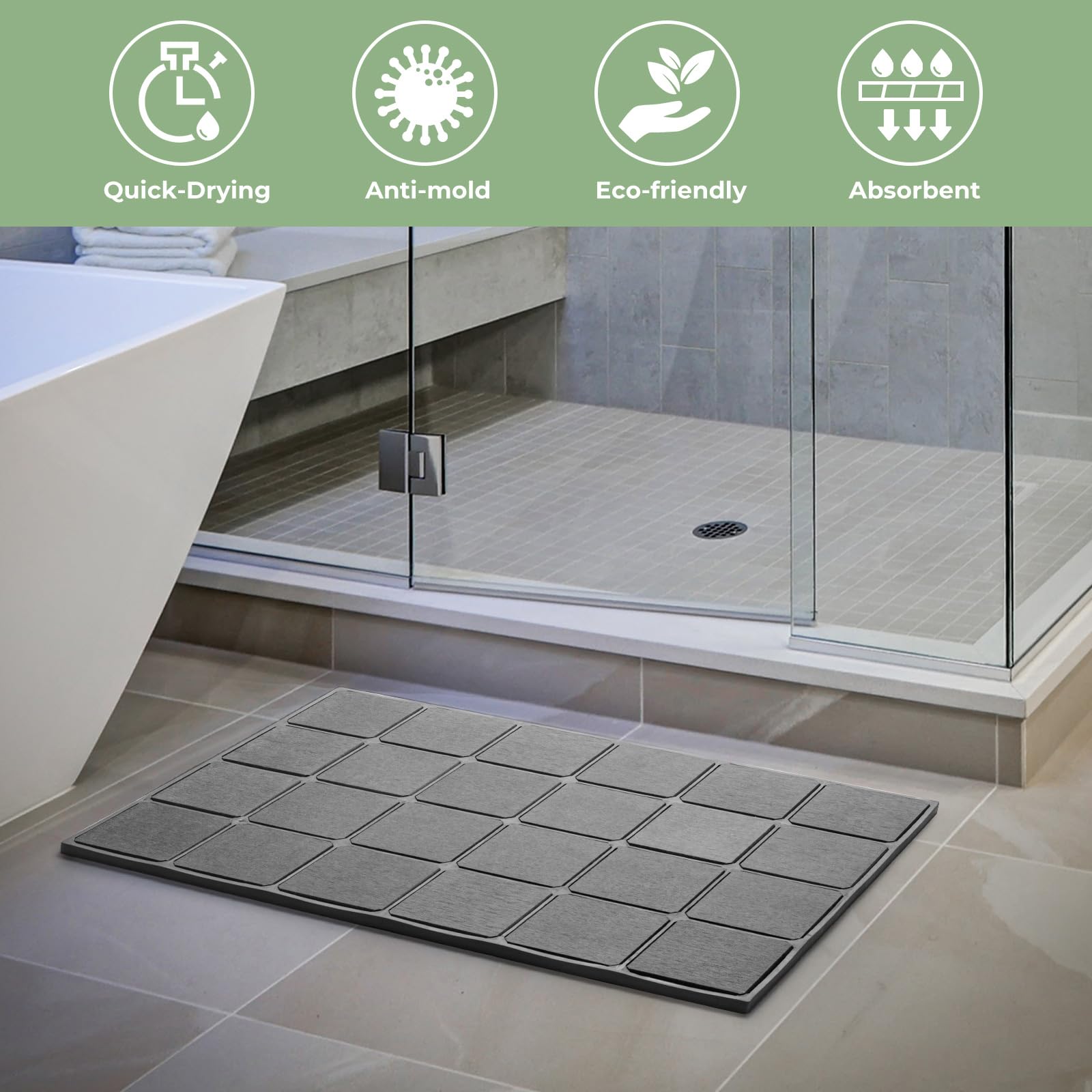 Shower Stone Bath Mat Dark Gray Diatomaceous Earth Bath Mat