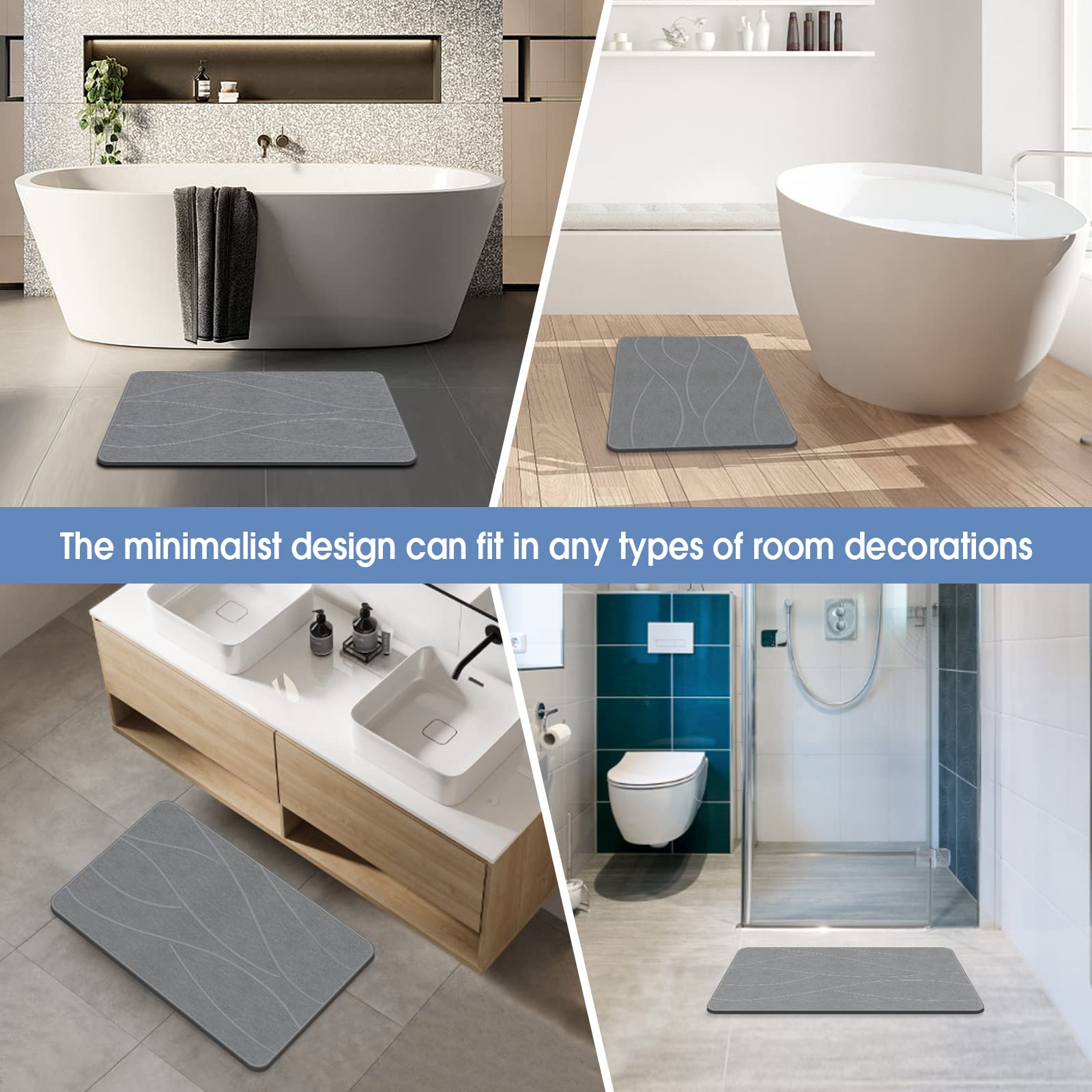 Customized  Diatomaceous Earth Bath Mat Non-Slip Super Absorbent for Bathroom Quick Drying Mat