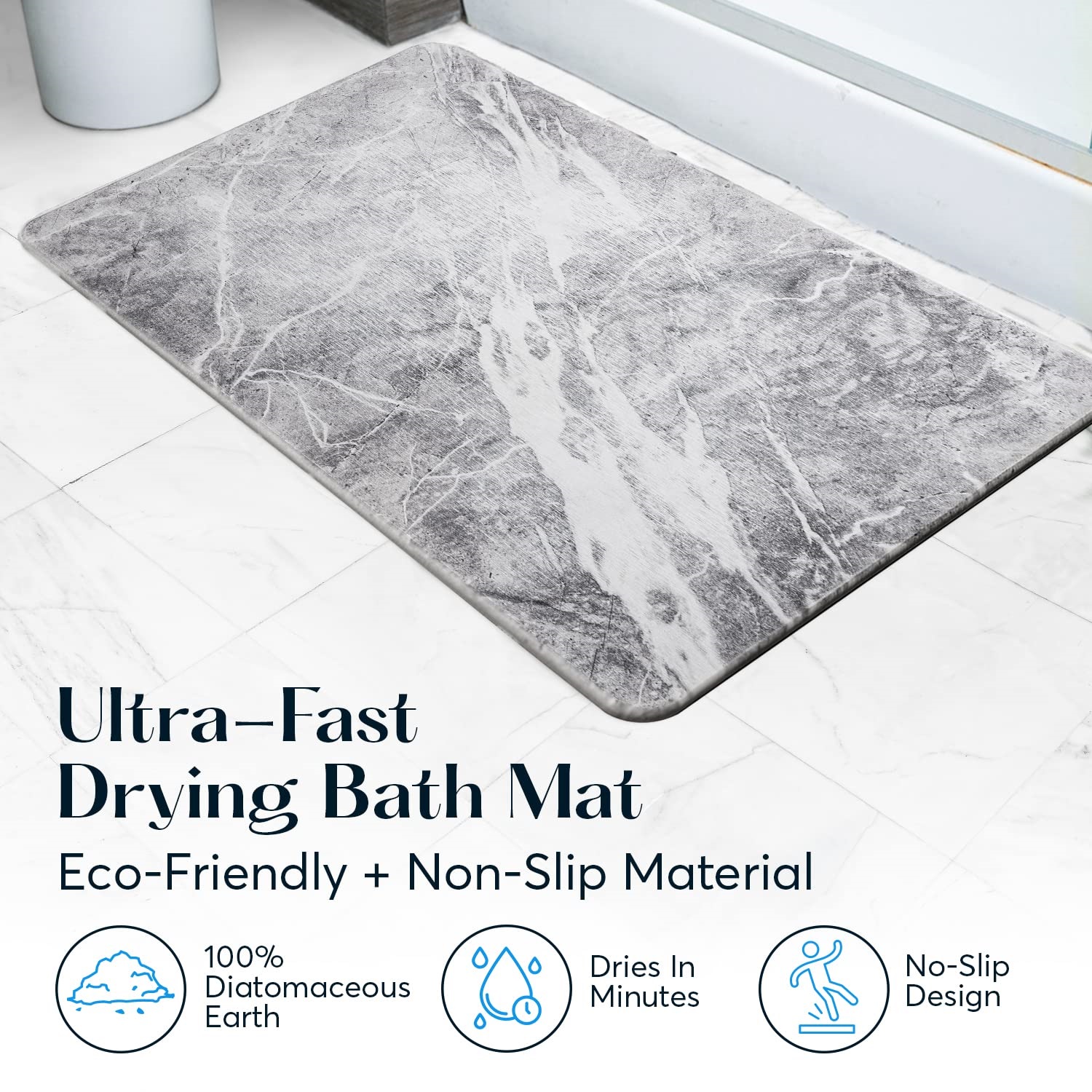 Home Bath Stone Mat with Marble Lines Diatomaceous Earth for Bathroom Decor