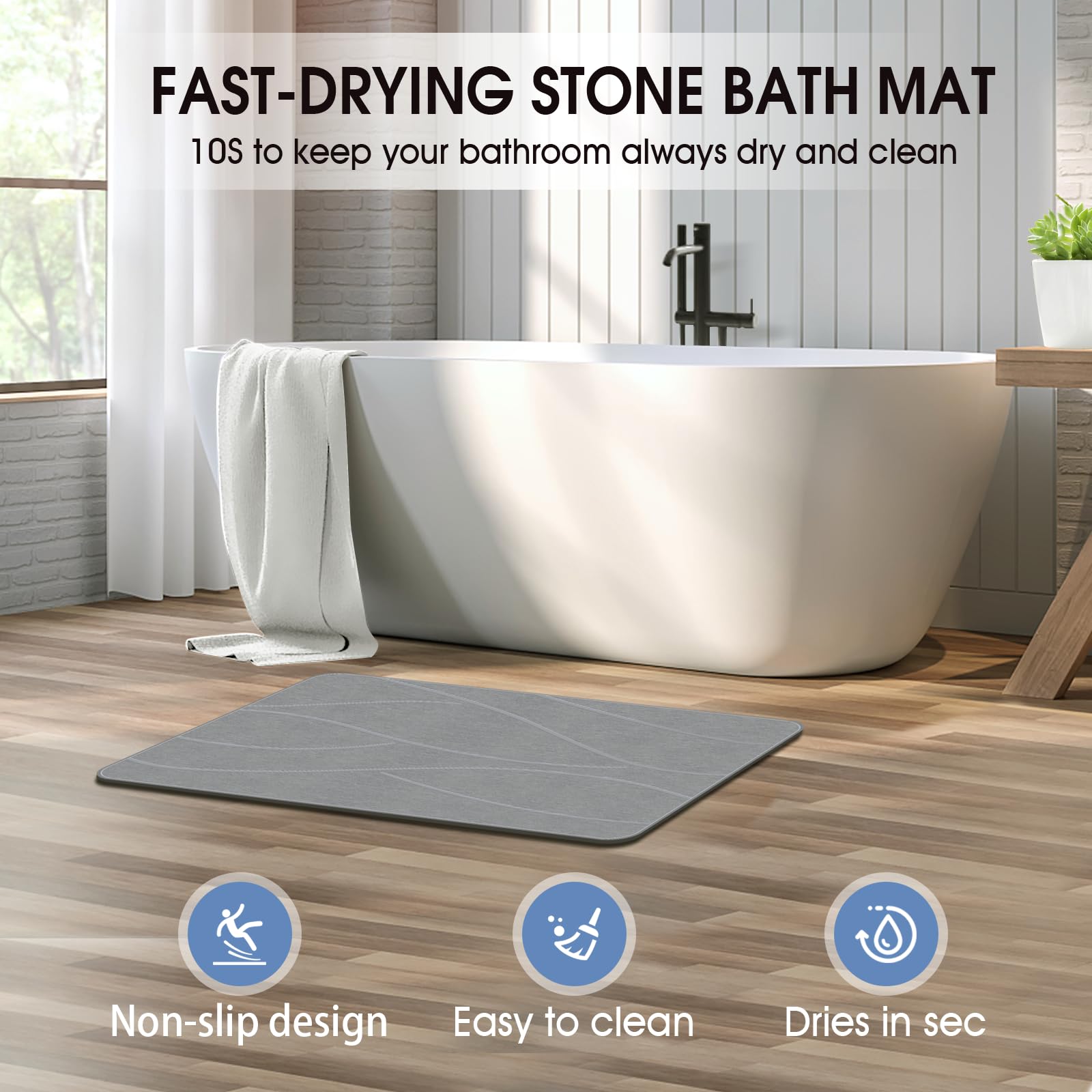 Customized  Diatomaceous Earth Bath Mat Non-Slip Super Absorbent for Bathroom Quick Drying Mat