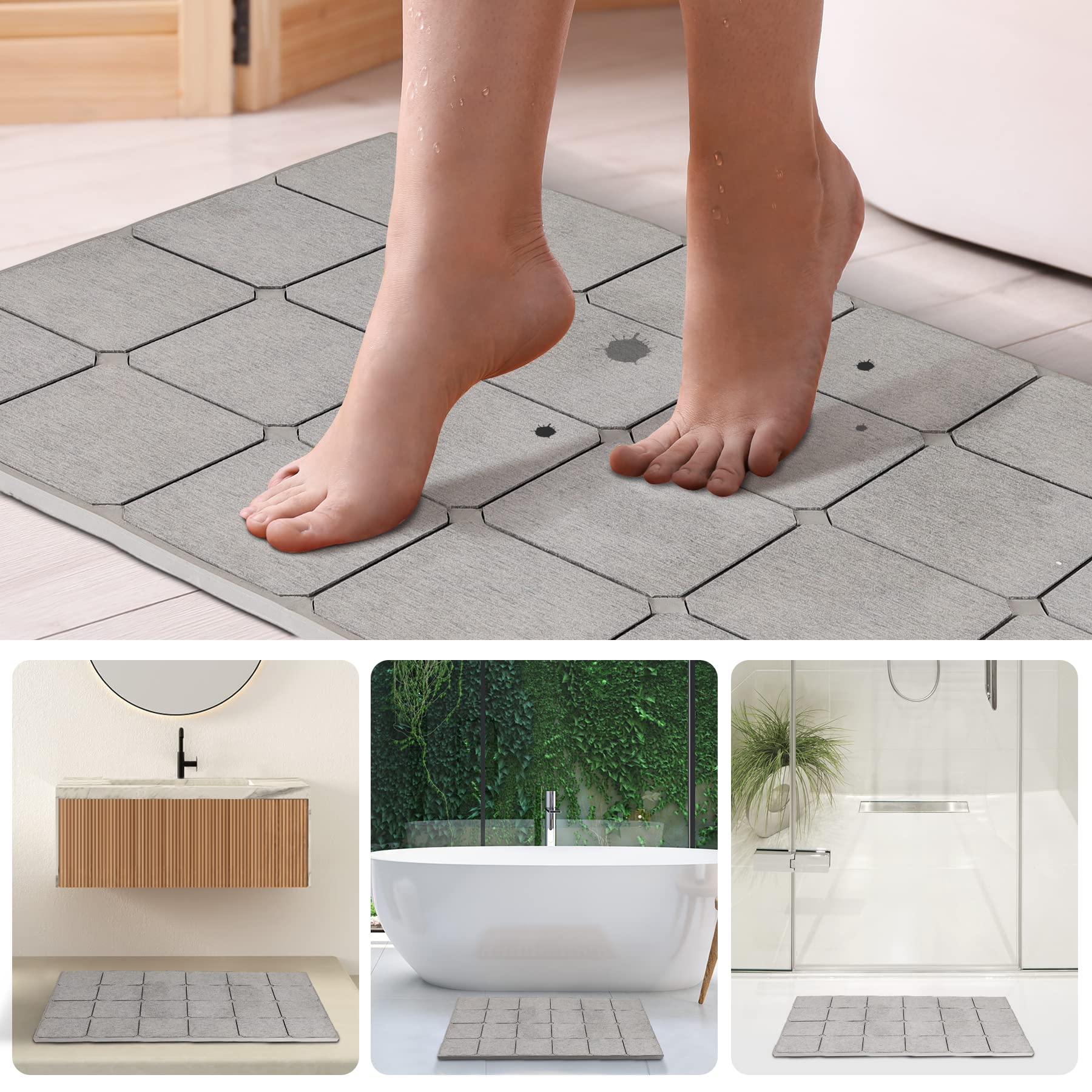Diatomaceous Earth Stone Bath Mat Quick Drying Anti Slip for Bathroom