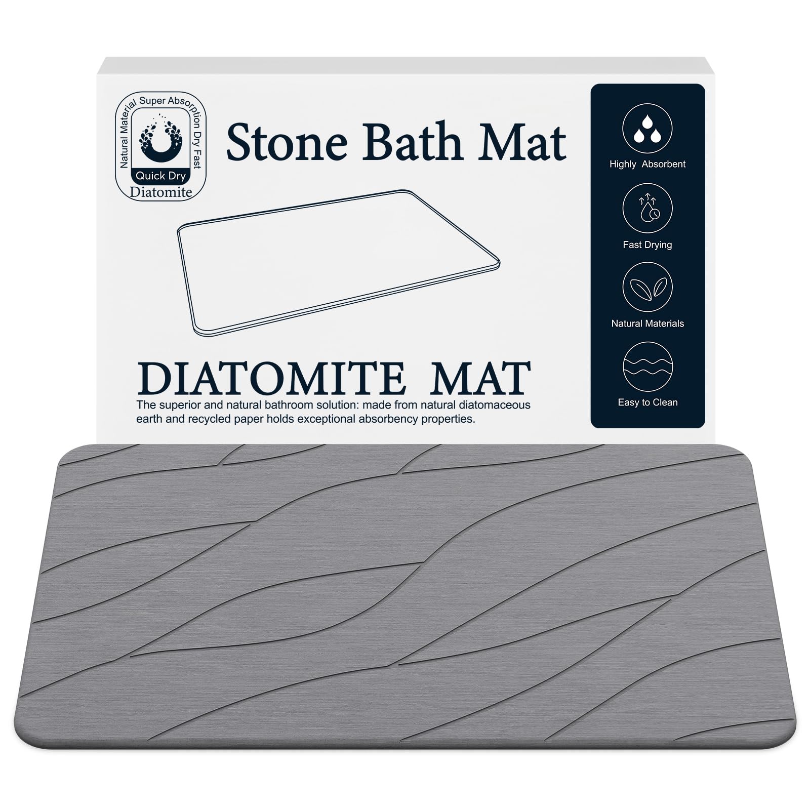 Custom engraving Stone Bath Mat Non Slip Fast Drying Absorbent Diatomaceous Earth Bathroom Shower Mat