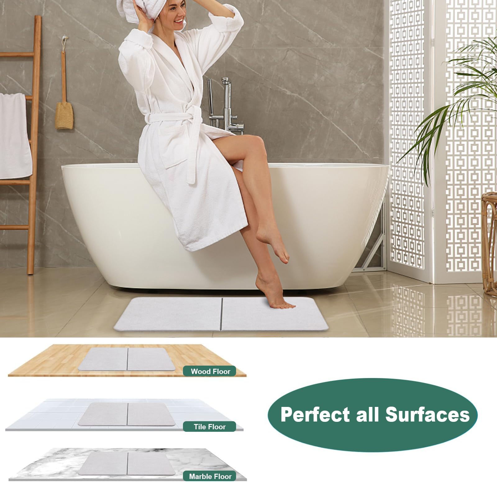 Custom Stitching Stone Bath Mat Natural Easy to Clean Diatomaceous Earth Shower Mat for Kitchen Bathroom