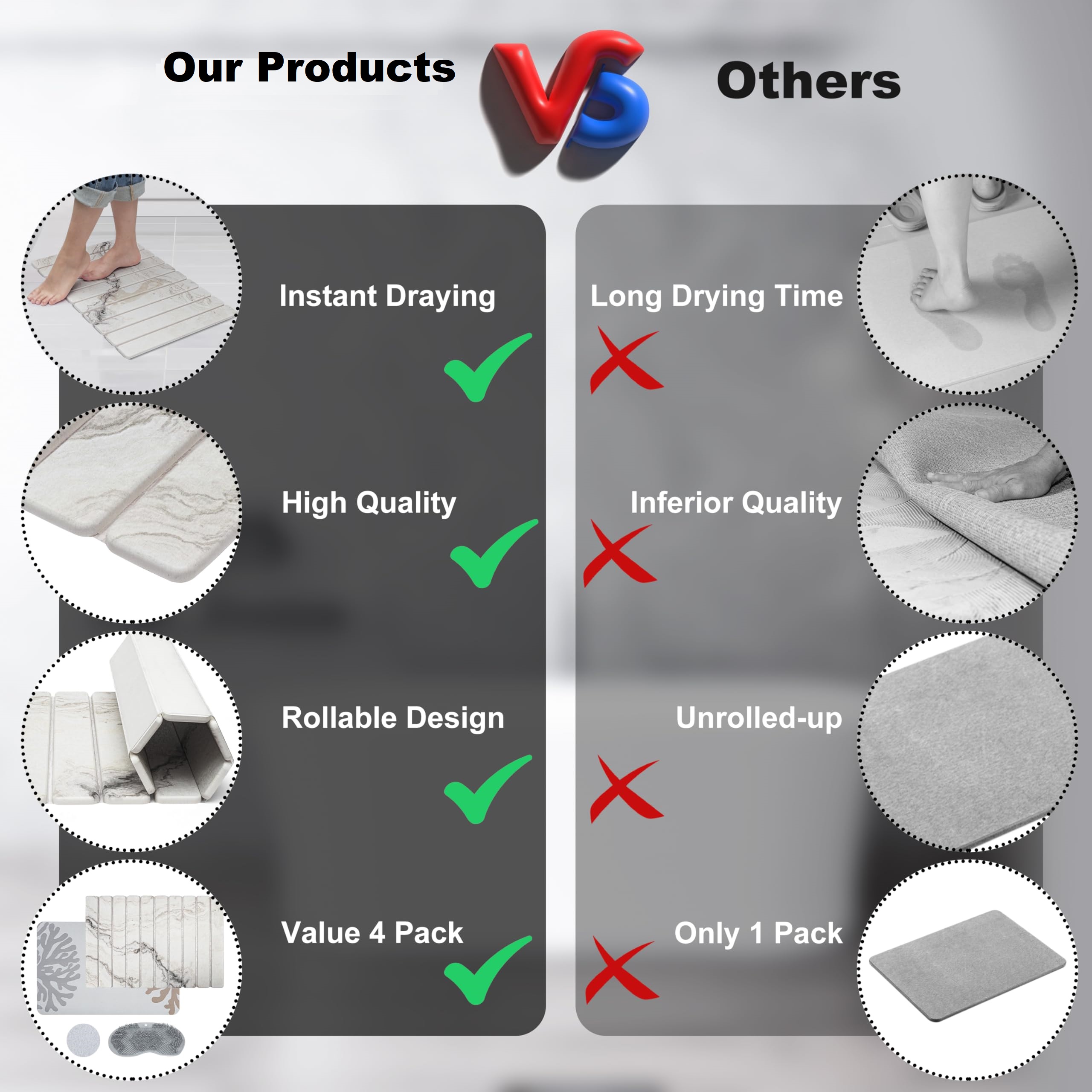 Diatomite Stone Bath Mat Rollable Anti Slip Super Absorbent Fast Dry Stone Drying Mat for Bathroom Floor