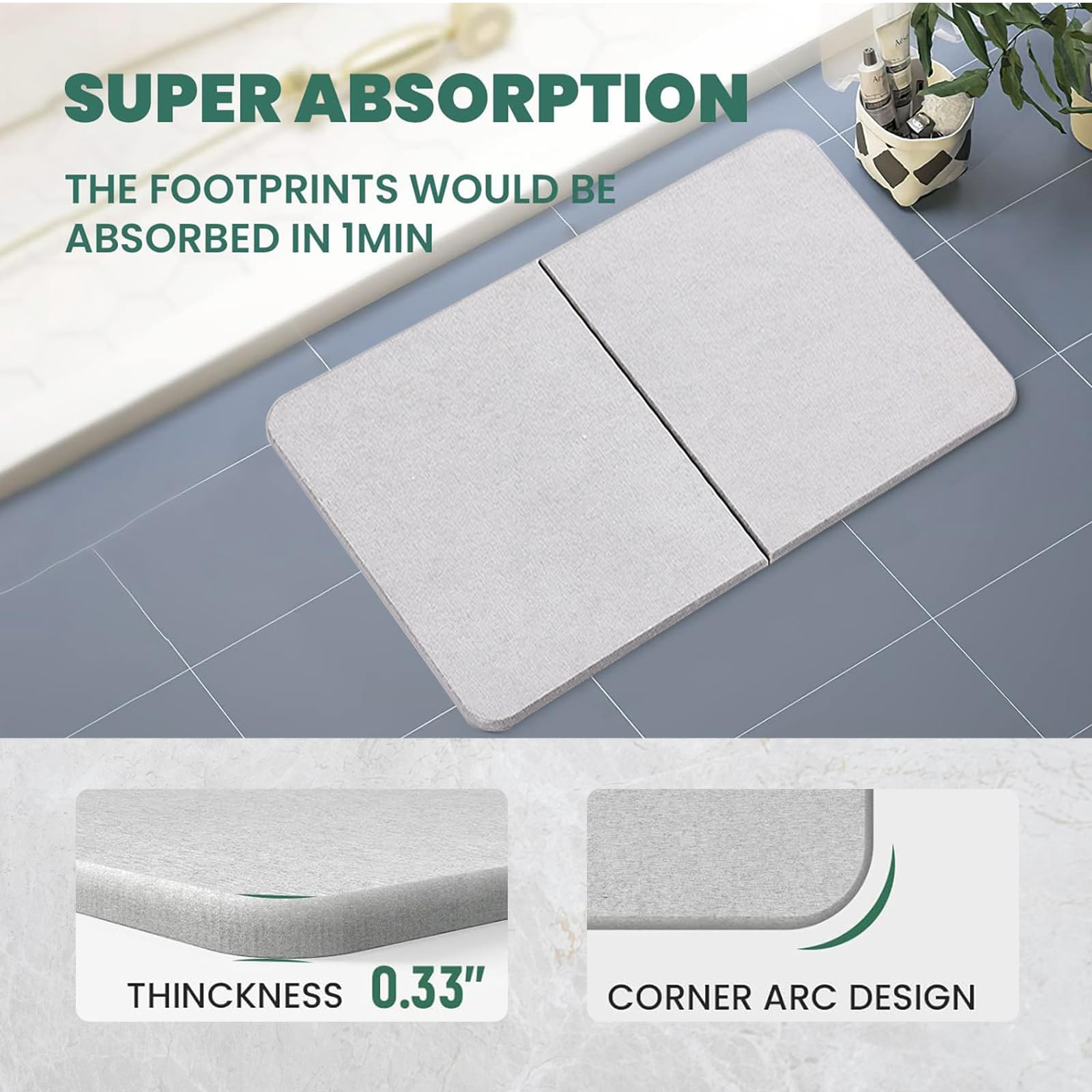 Custom Stitching Stone Bath Mat Natural Easy to Clean Diatomaceous Earth Shower Mat for Kitchen Bathroom