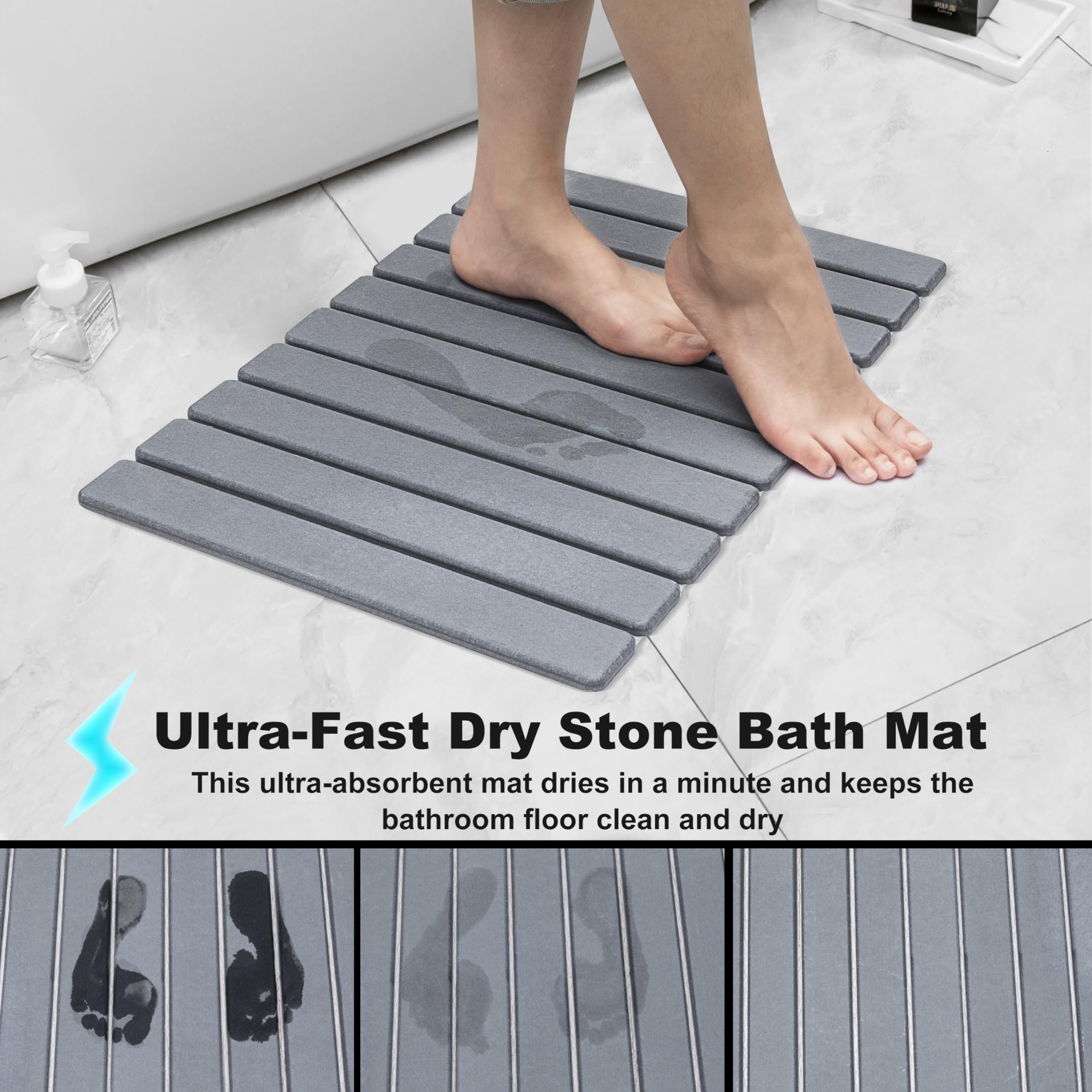 Stone Bath Mat Rollable Anti Slip Super Absorbent Diatomaceous Earth Stone Bathroom Mat
