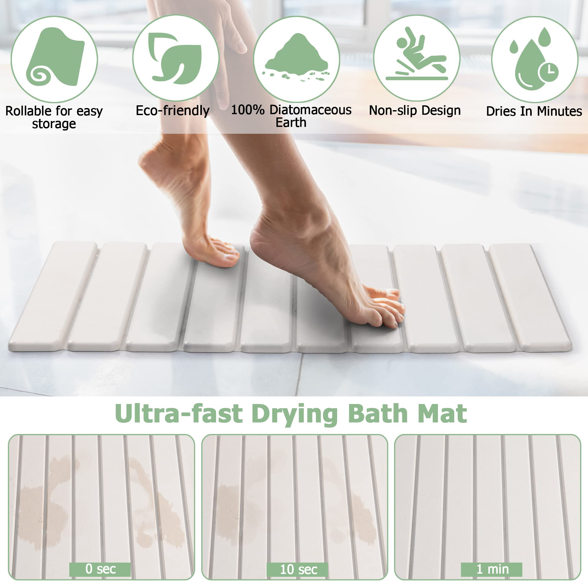 Foldable Fast Water Drying Super Absorbent Non-Slip Diatomite Earth Bath Mats Stone Bath Mat For Bathroom