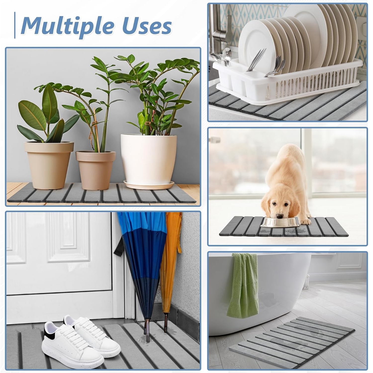 Non-Slip Foldable Stone Bath Mat Super Absorbent Diatomaceous Earth Mats Quick Drying Mat 