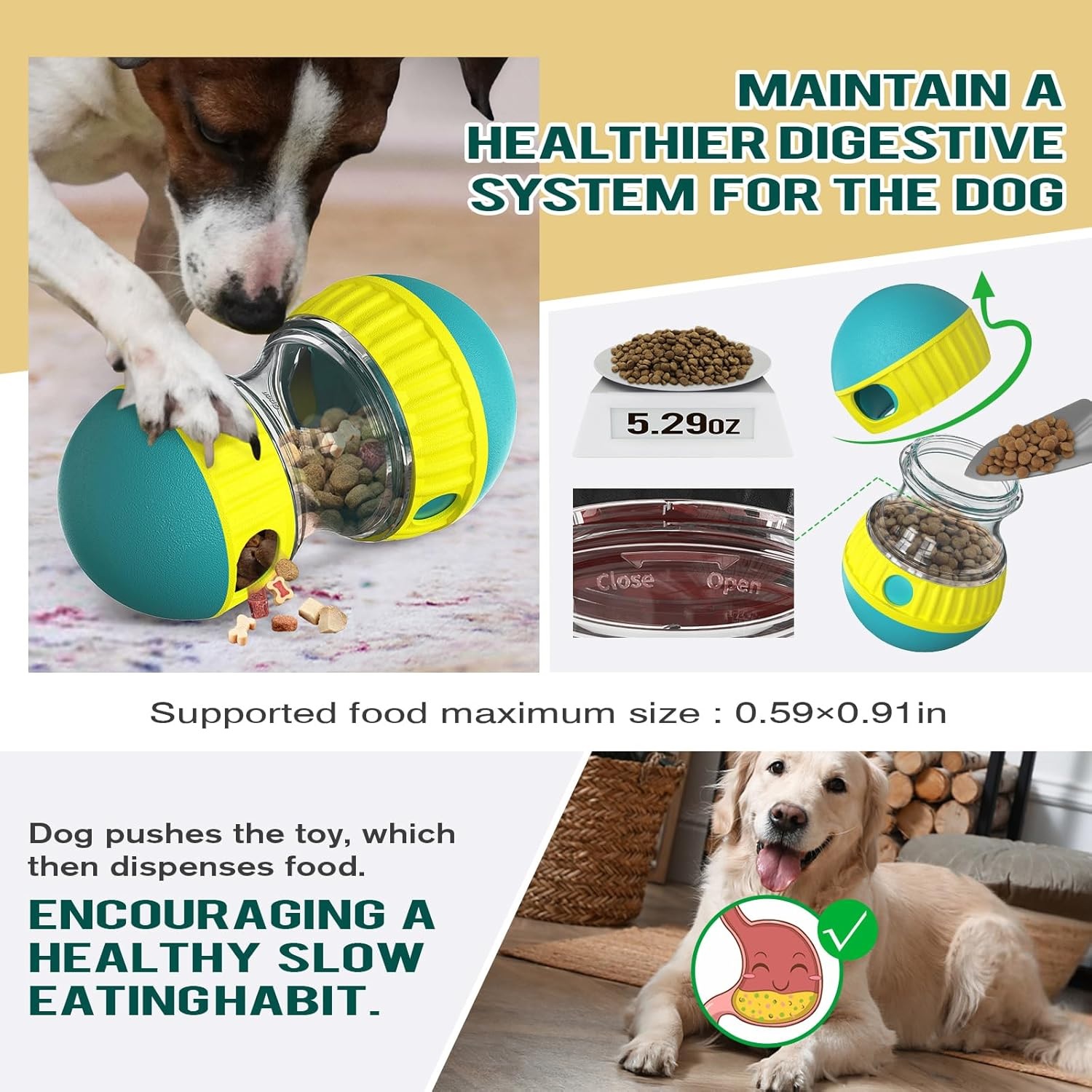 Dog Slow Feeder Adjustable Treat Dispensing Ball for Small Medium Dogs