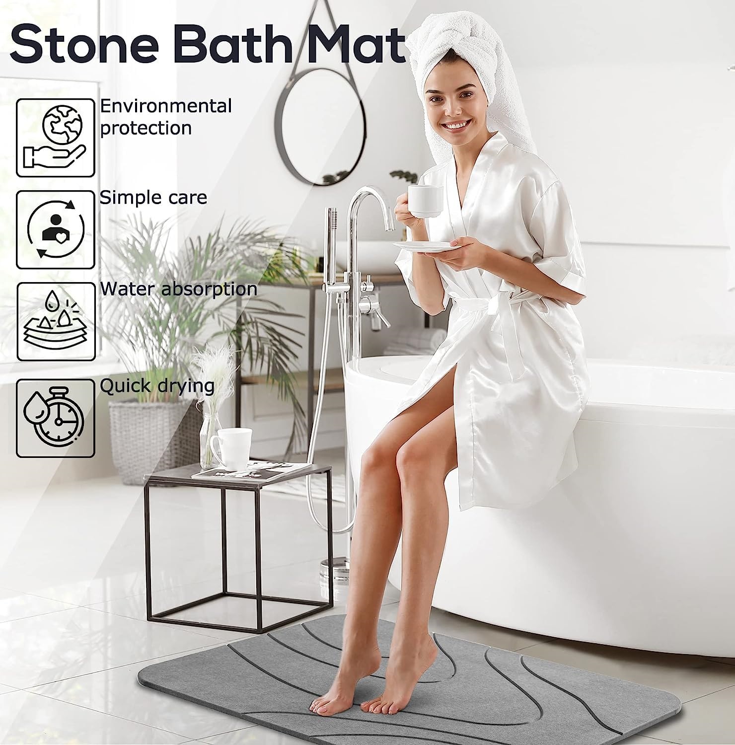 Non-slip Diatomaceous Earth Bath Mat Custom Easy to Clean Quick Dry Stone Mats