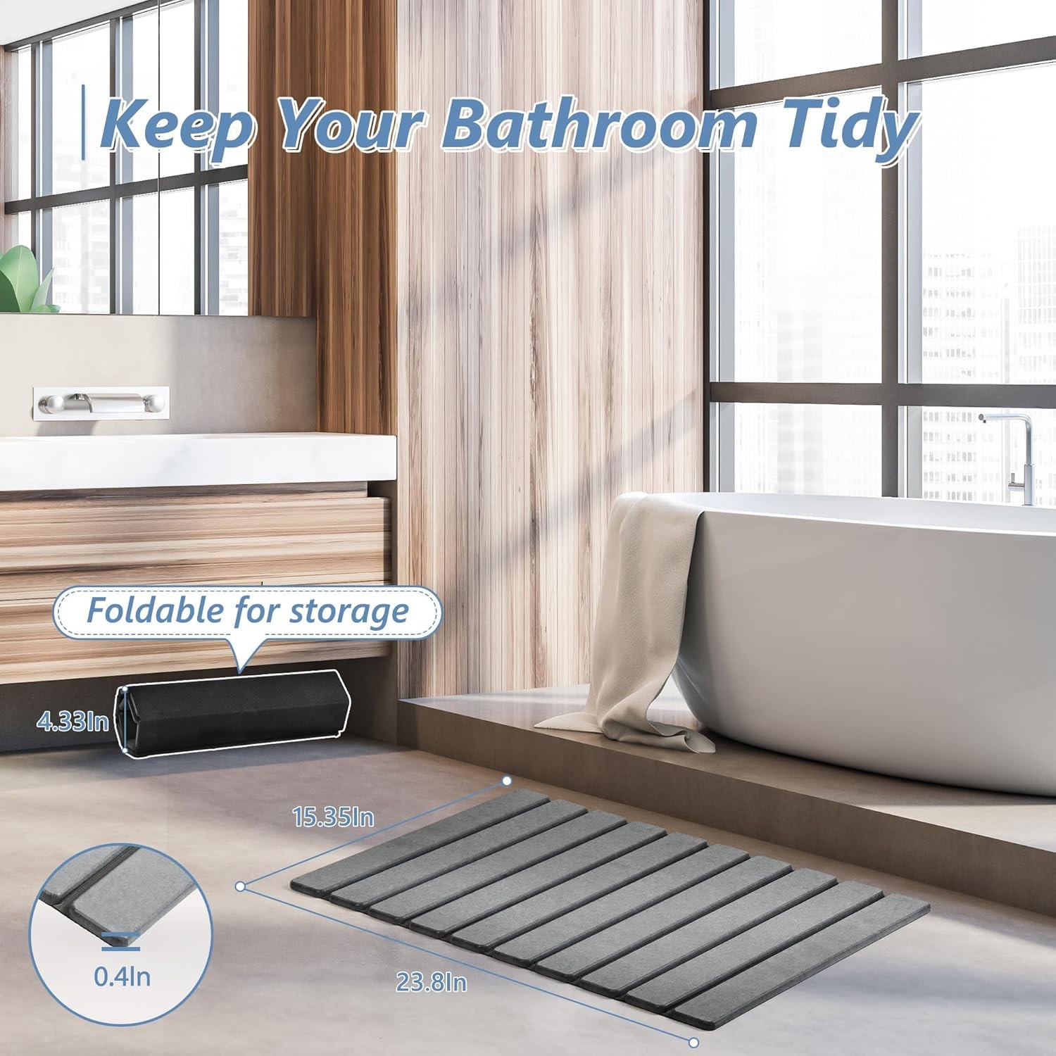 Non-Slip Foldable Stone Bath Mat Super Absorbent Diatomaceous Earth Mats Quick Drying Mat 