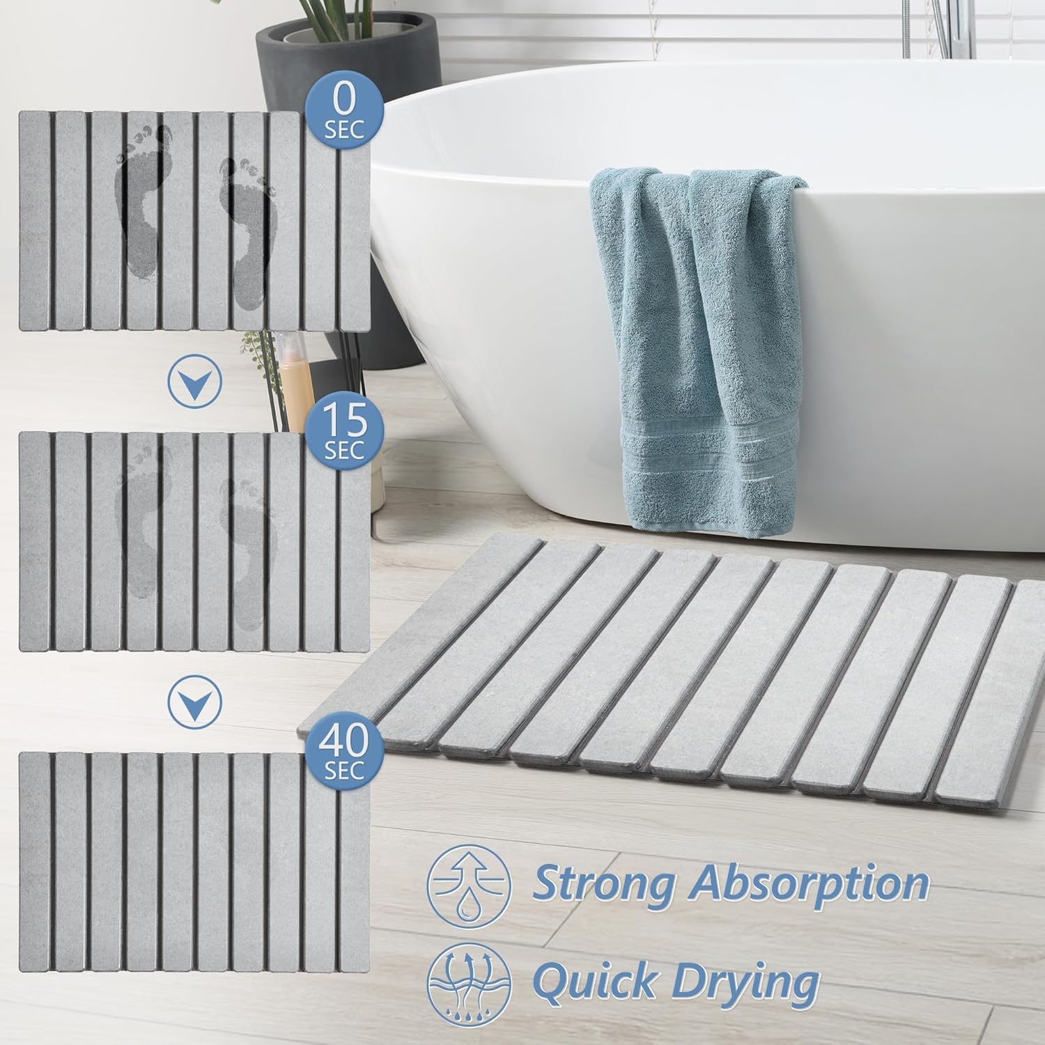 Non-Slip Foldable Stone Bath Mat Super Absorbent Diatomaceous Earth Mats Quick Drying Mat 