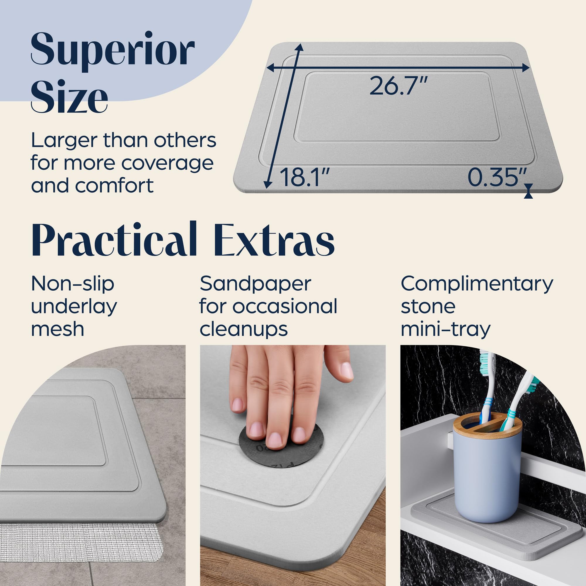 Large Diatomite Stone Bath Mat Quick Drying Diatomaceous Earth Bath Mat for Bathroom Shower