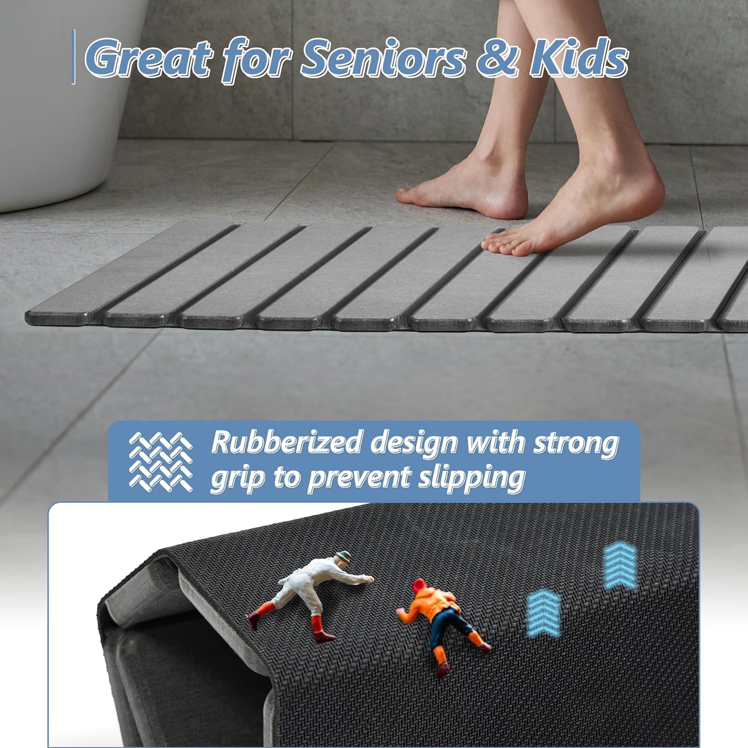 Non-Slip Foldable Stone Bath Mat Super Absorbent Diatomaceous Earth Mats Quick Drying Mat 