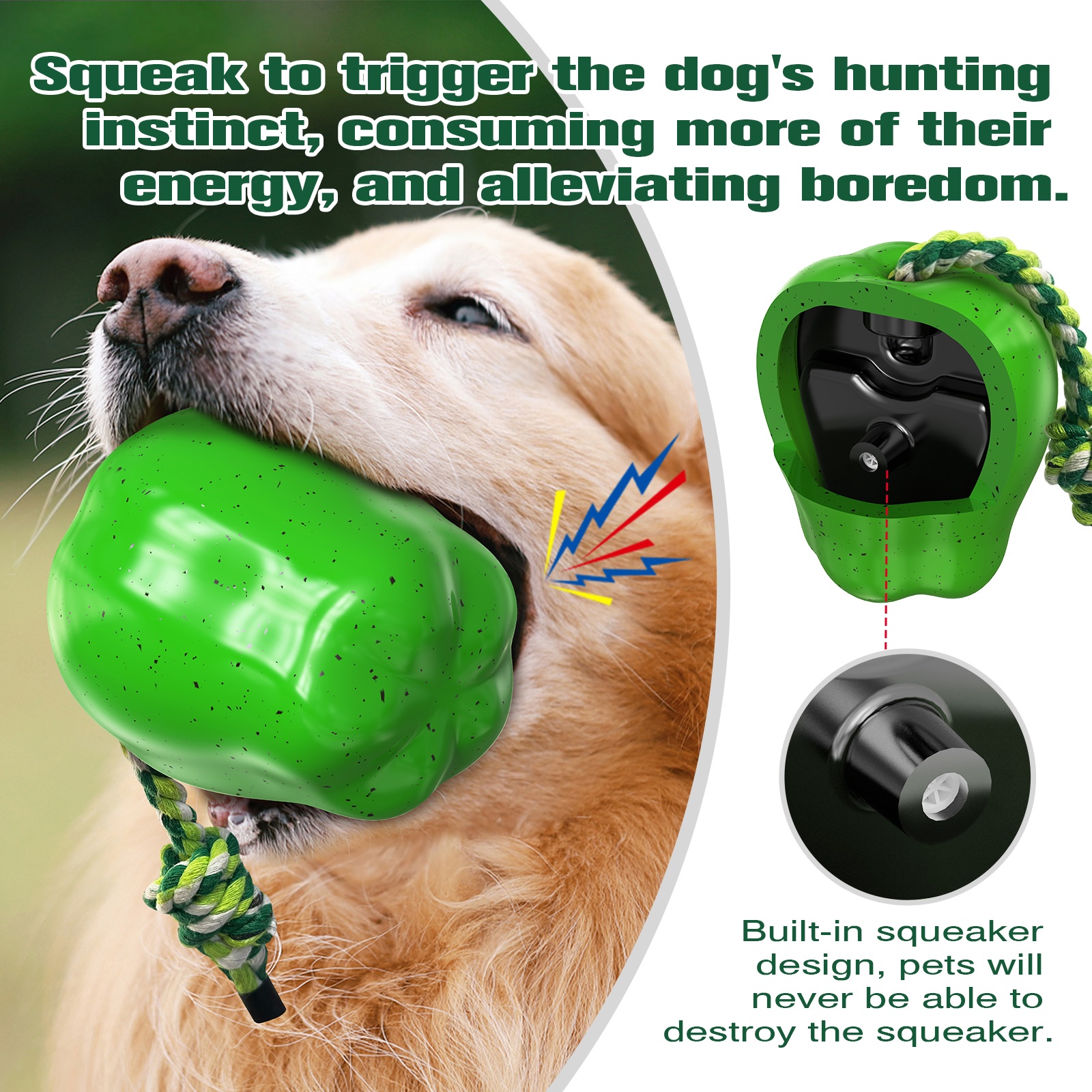 Green Apple Squeaky Dog Toy for Medium Large Dogs Breed Aggressive Chewers
