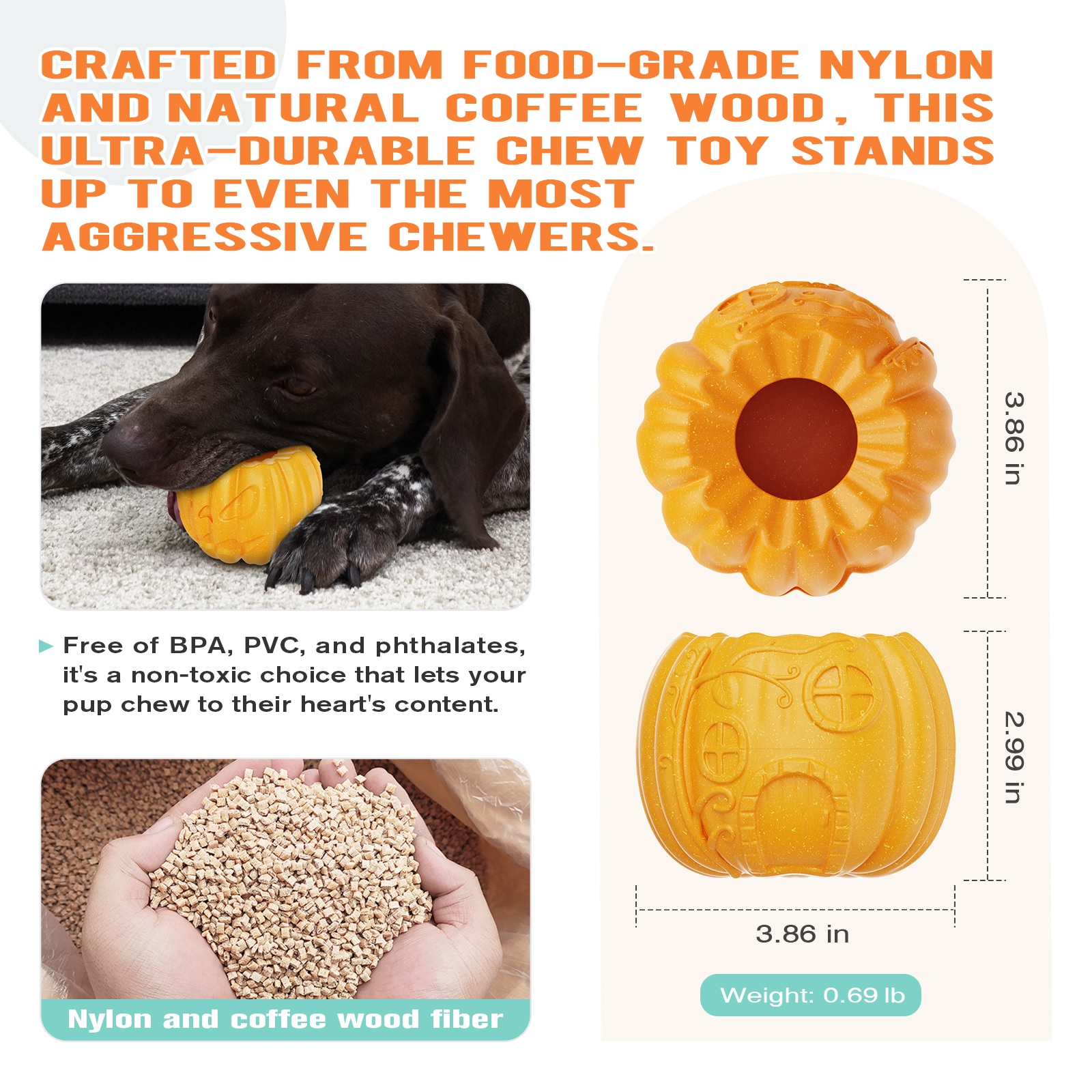 Pumpkin Shaped Dog Interactive Chew Toy Easy to Clean Relieves Anxiety