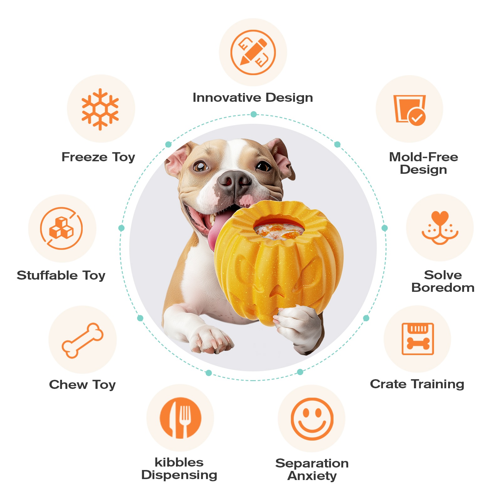 Pumpkin Shaped Dog Interactive Chew Toy Easy to Clean Relieves Anxiety