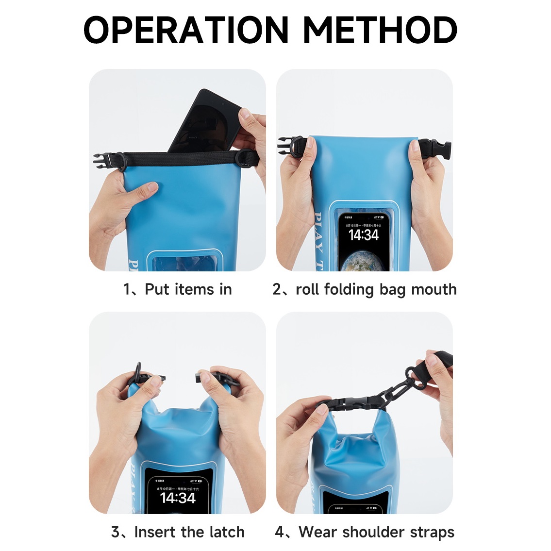 Hand-held Waterproof Dry Bag Backpack 2L-40L option with Touchscreen Window Phone Pouch for Fishing Rafting Boating