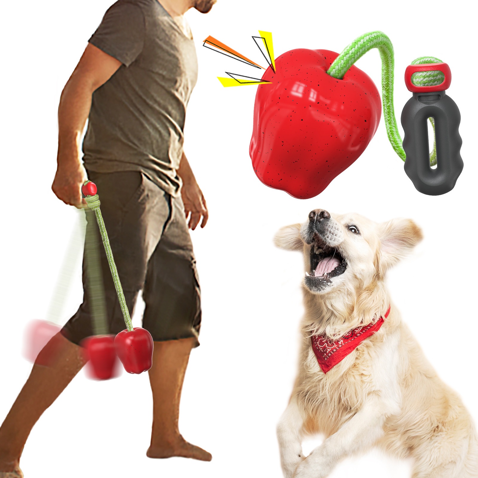 Dog Rope Toys Squeaky Apple Pet Teeth Grinding Toy for Small Medium Large Breed