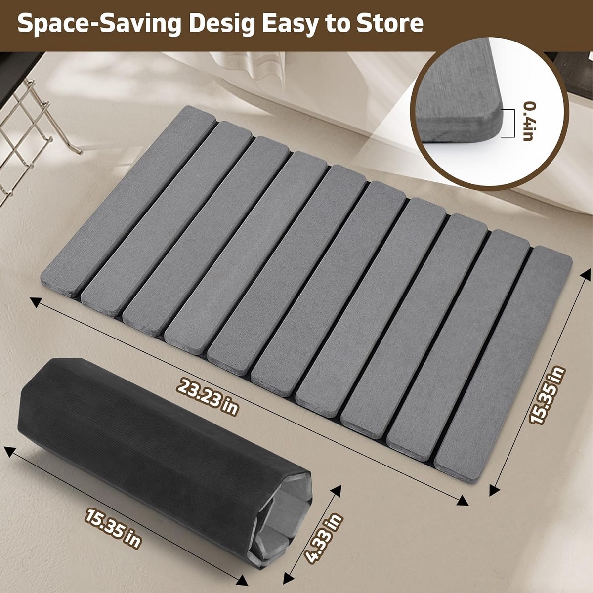Foldable Stone Bath Mat Quick Dry Diatomaceous Earth Stone Drying Mat for Bathroom