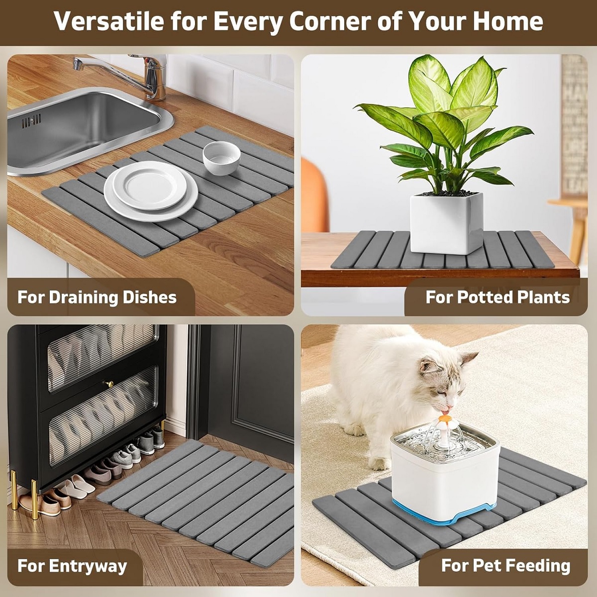 Foldable Stone Bath Mat Quick Dry Diatomaceous Earth Stone Drying Mat for Bathroom