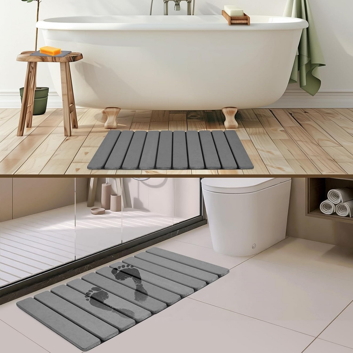 Foldable Stone Bath Mat Quick Dry Diatomaceous Earth Stone Drying Mat for Bathroom