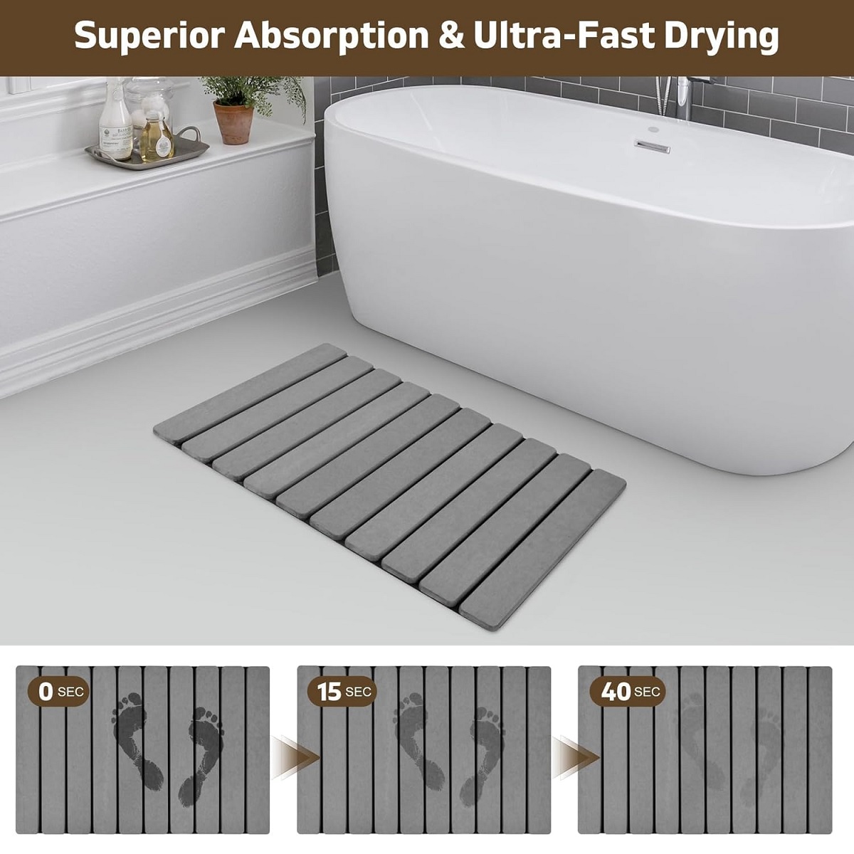 Foldable Stone Bath Mat Quick Dry Diatomaceous Earth Stone Drying Mat for Bathroom