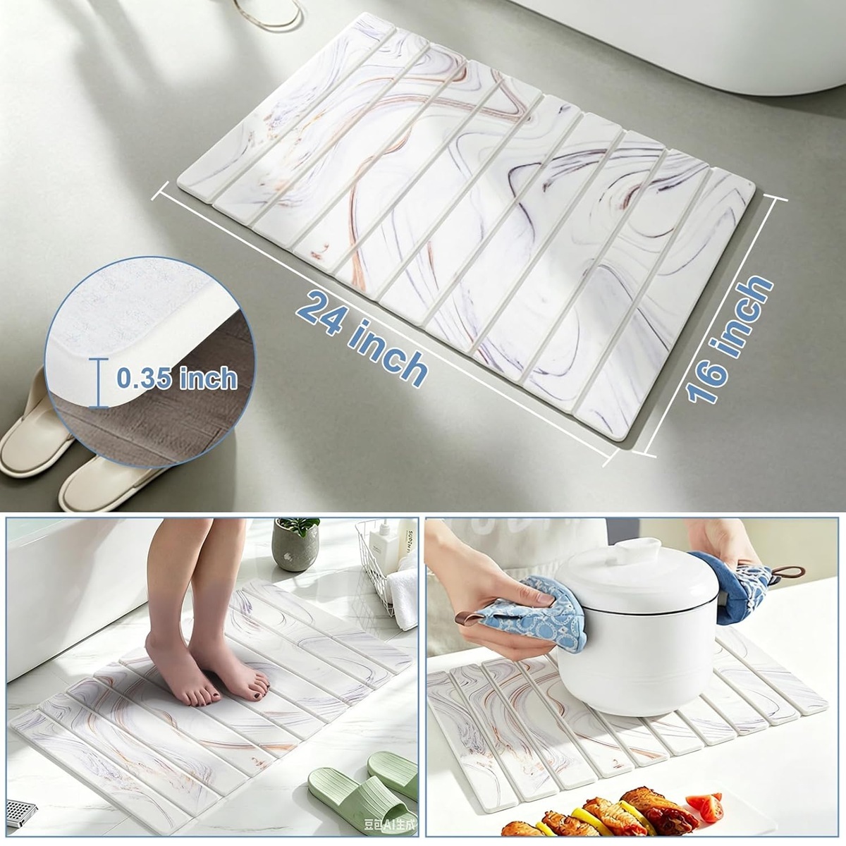 Multifunction Stone Bath Mats for Bathroom Customizable surface patterns