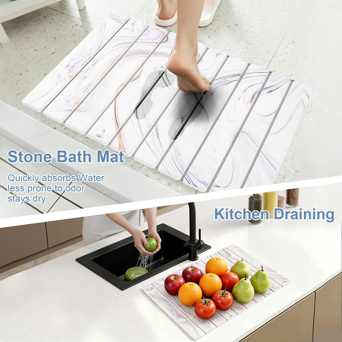 Multifunction Stone Bath Mats for Bathroom Customizable surface patterns