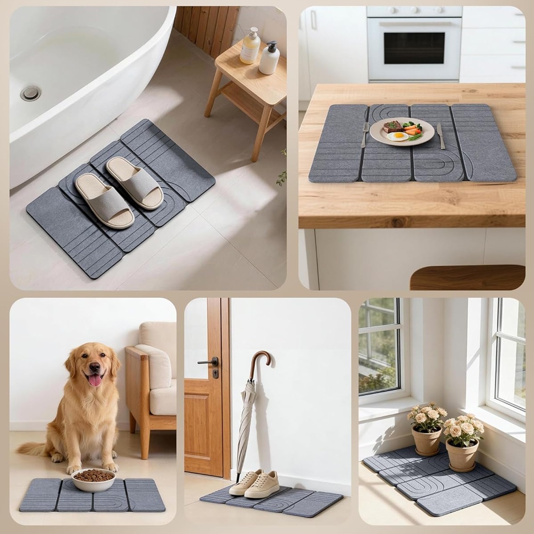 Foldable Stone Bath Mat Non Slip Bath Mats