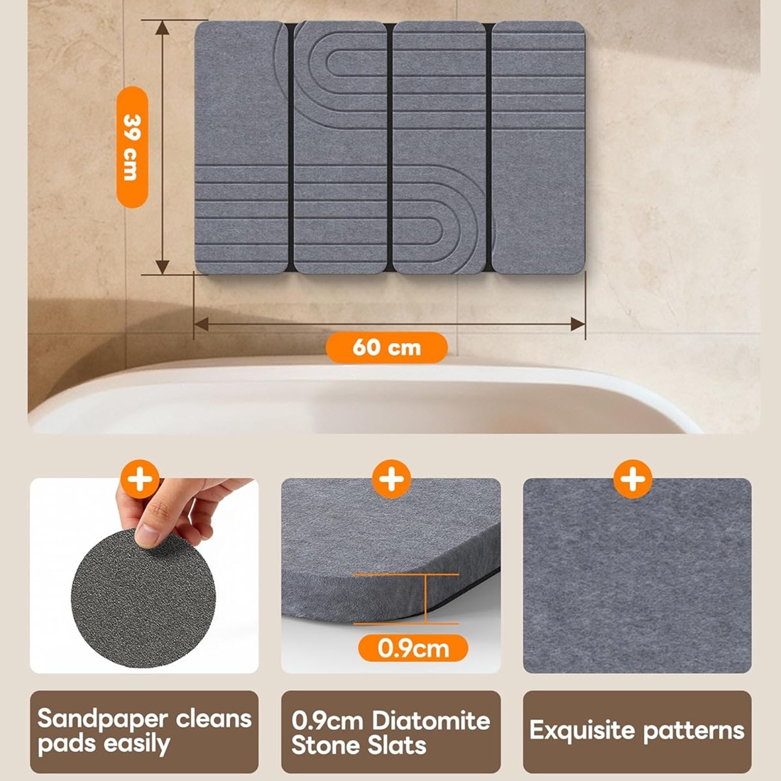 Foldable Stone Bath Mat Non Slip Bath Mats