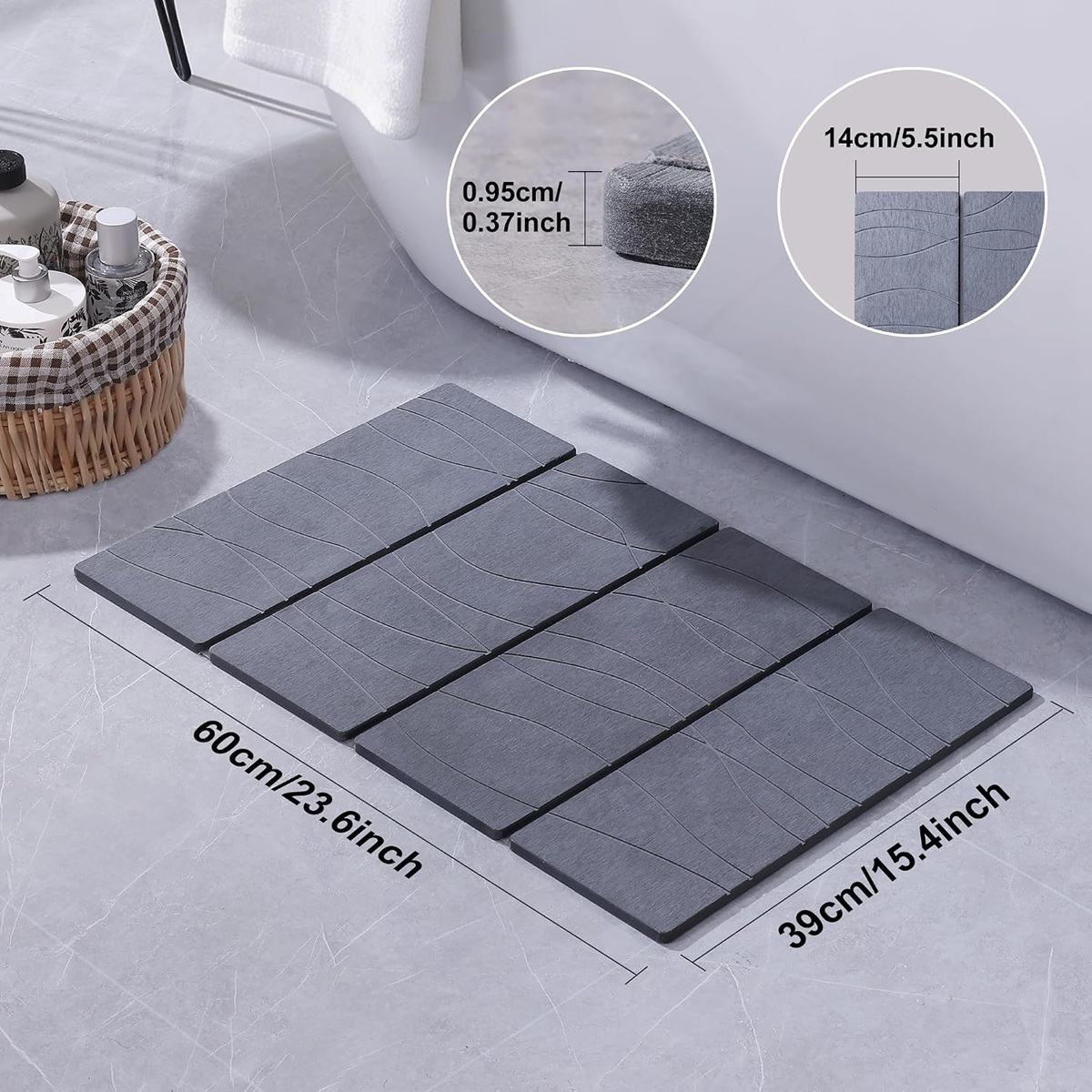 Foldable Stone Bath Mat Non Slip Bath Mats