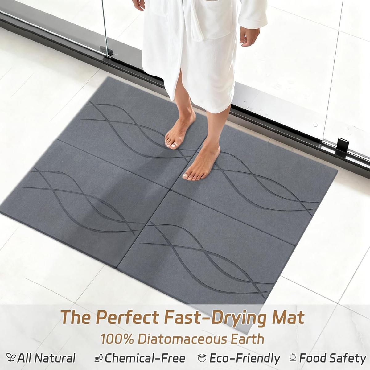 Quick Drying Diatomite Stone Shower Mat Spliceable Design Non-Slip Easy to Clean