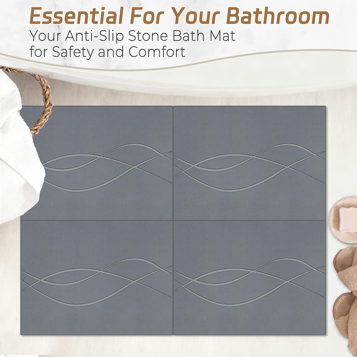 Quick Drying Diatomite Stone Shower Mat Spliceable Design Non-Slip Easy to Clean