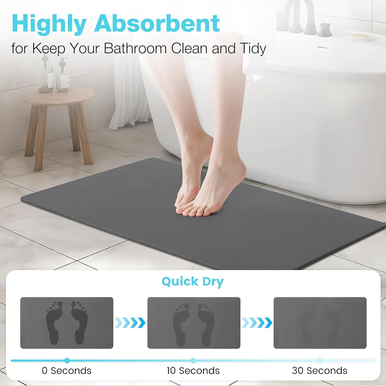 Natural Diatomite Stone Bath Mat Premium Non-Slip Quick Drying Mats for Bathroom